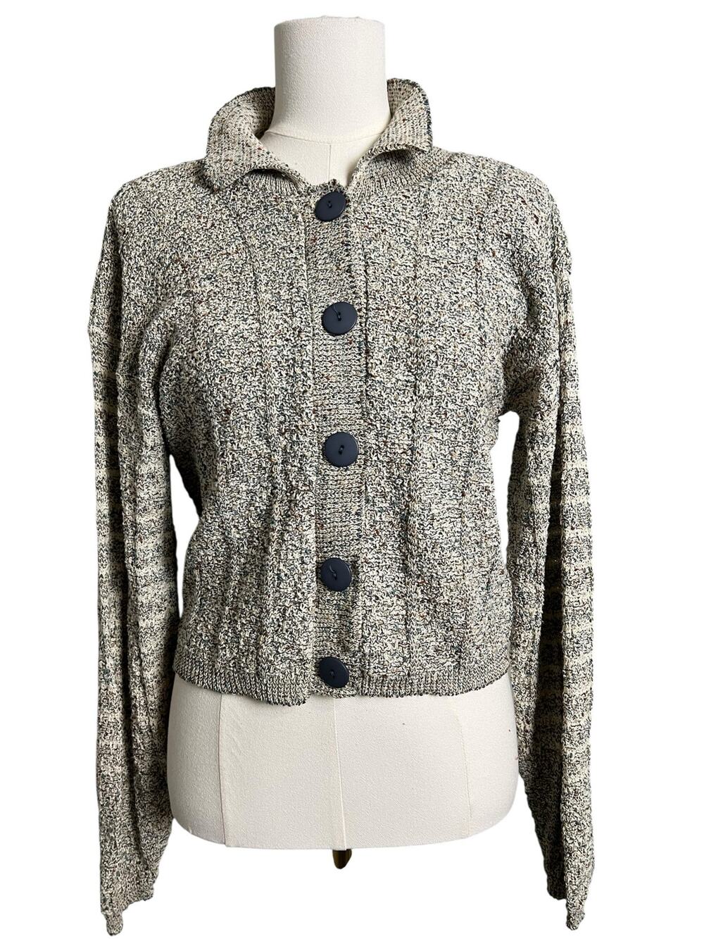 Vintage 80s Big City Sweater Medium button front nubby knit Retro